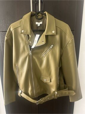 Topshop Olive Green Faux Leather Biker Jacket, BNWT
